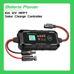 10A 12V MPPT Solar Charge Controller, Intelligent Solar Panel Regulator Compatible with Sealed Flooded Gel AGM Battery