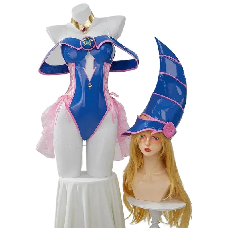 

Anime Dark Magician Girl Mana Cosplay Costume Women Sexy Leather Bodysuit Hat Suit Bunny Girl Uniform Halloween Carnival Clothes