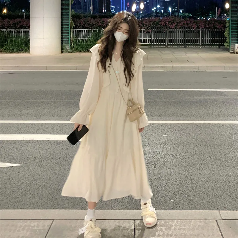 

Gentle Waist Dress Schoolgirl Lotus Leaf Edge Fairy Skirt