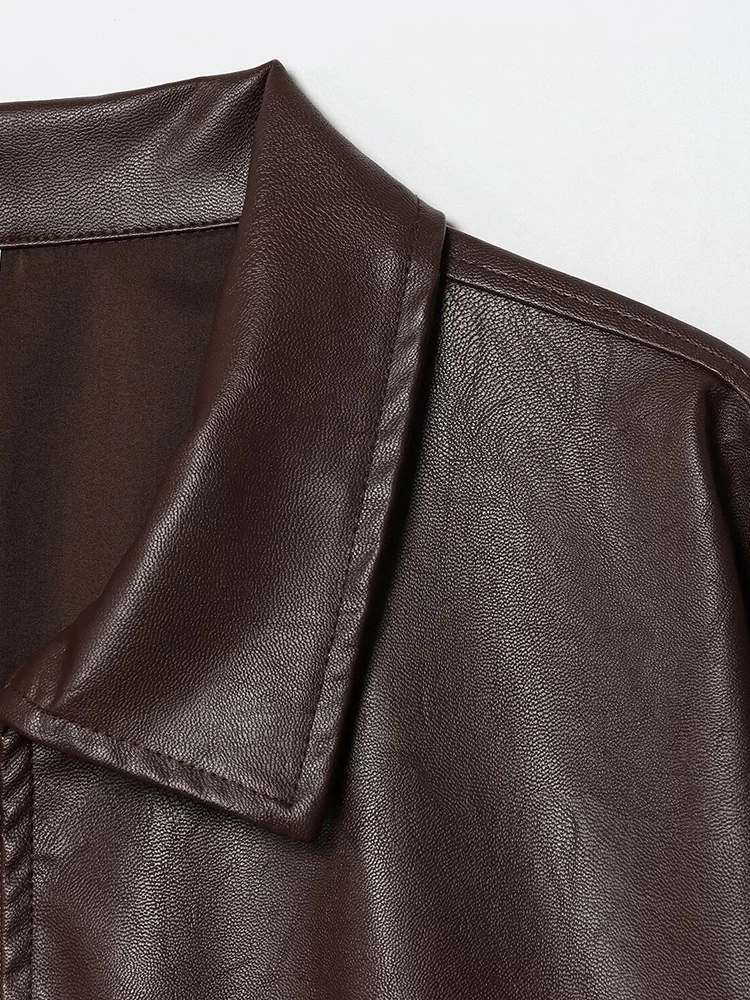 欧米風2025年秋新作レディースレトロルーズカジュアル気質シンプルベルトポケット付きイミテーションレザージャケット