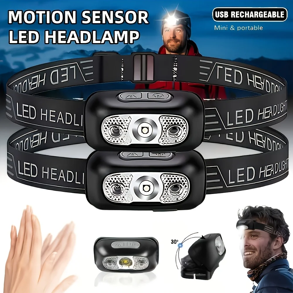 

Strong Light Headlamp Portable LED Sensor Headlamp USB Rechargeable Head Flashlight Outdoor Camping Fishing Emergency Lantern