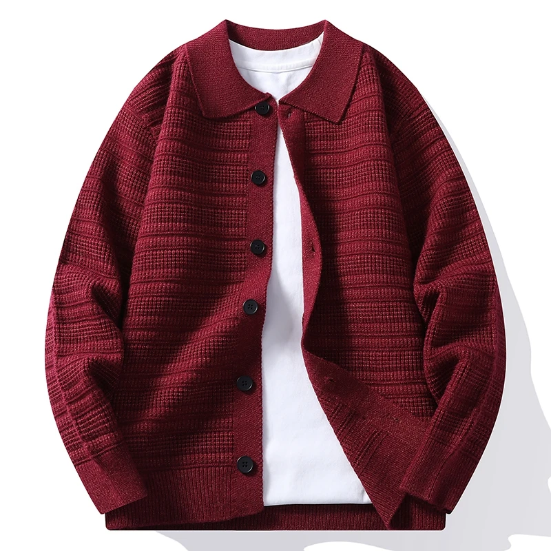 Cappotto da uomo autunno inverno colletto rovesciato maglione cardigan lavorato a maglia moda uomo tinta unita caldo maglione casual lavorato a maglia giacche cappotto