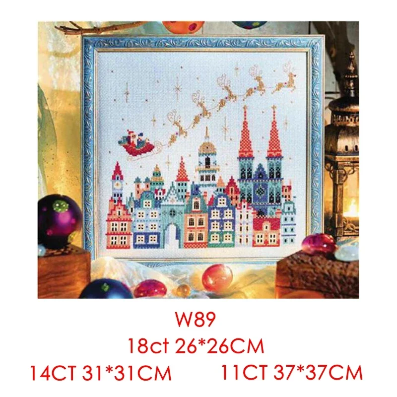 Cross Stitch Kit Chinese Embroidery DIY Hand Material Pack 11CT Printed Cloth over the City Santa Blue Cloth Cartoon