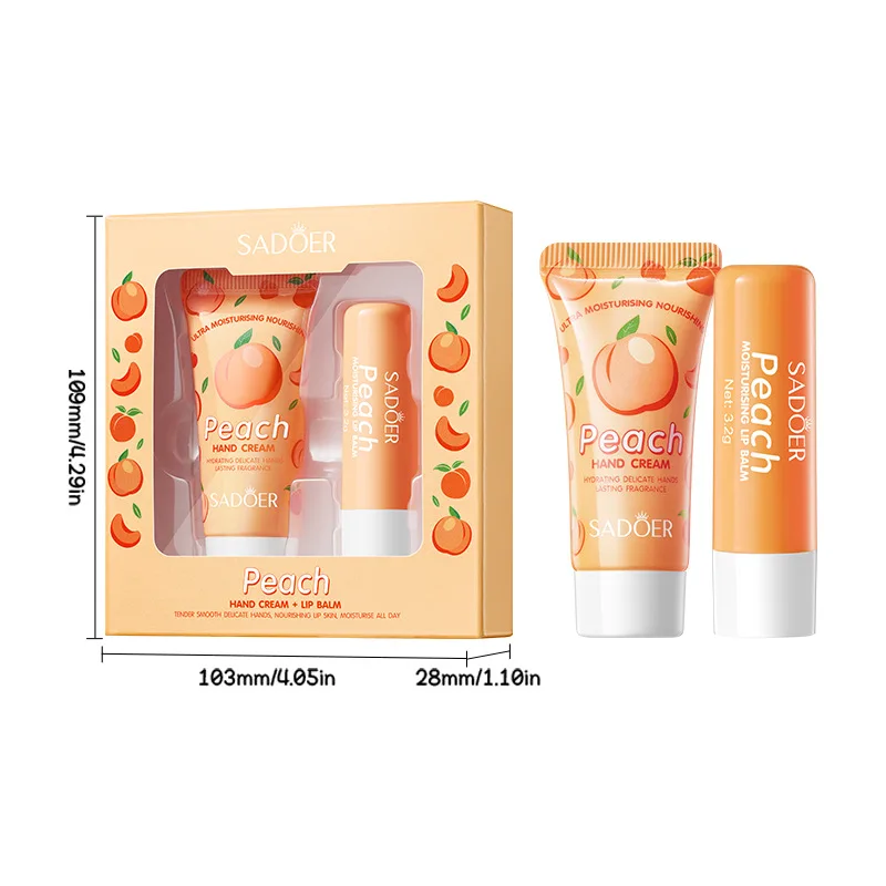 Recommend SADOER Peach Nourishing Hand Cream Lip Balm Set Autumn/Winter Hand Cream Lip Balm