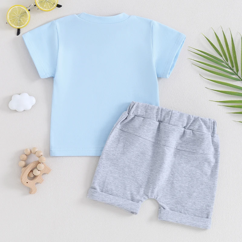 

Baby Boys Shorts Set Short Sleeve Cartoon Chick Letters Print T-shirt with Elastic Waist Shorts Summer Outfit