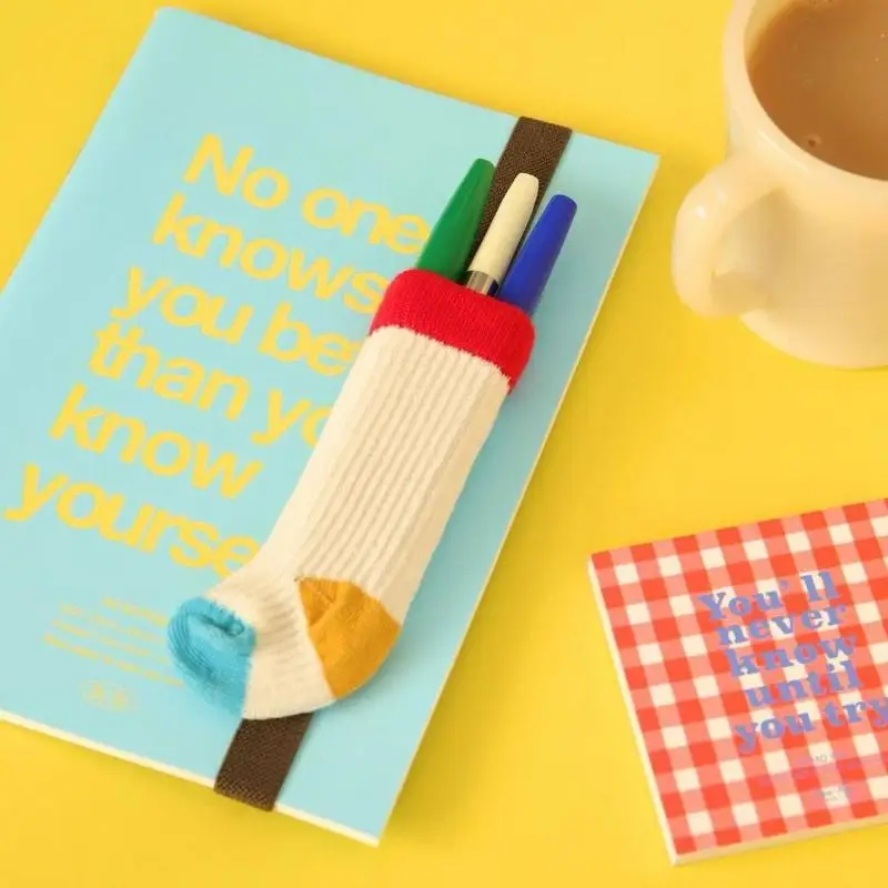 Retro Contrast-Color Sock-Style Pen Holder, Elastic Journal Binding Strap With Ruler, Portable Pen Organizer, Book Band