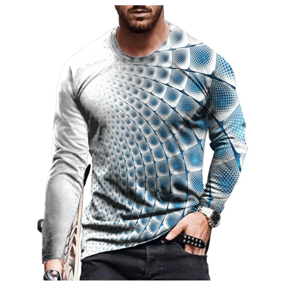 2022 Men's Optical Illusion Graphic Plus Size T-Shirt Print Daily Long Sleeve Tops Exaggerated Around Neck Rainbow Streetwear