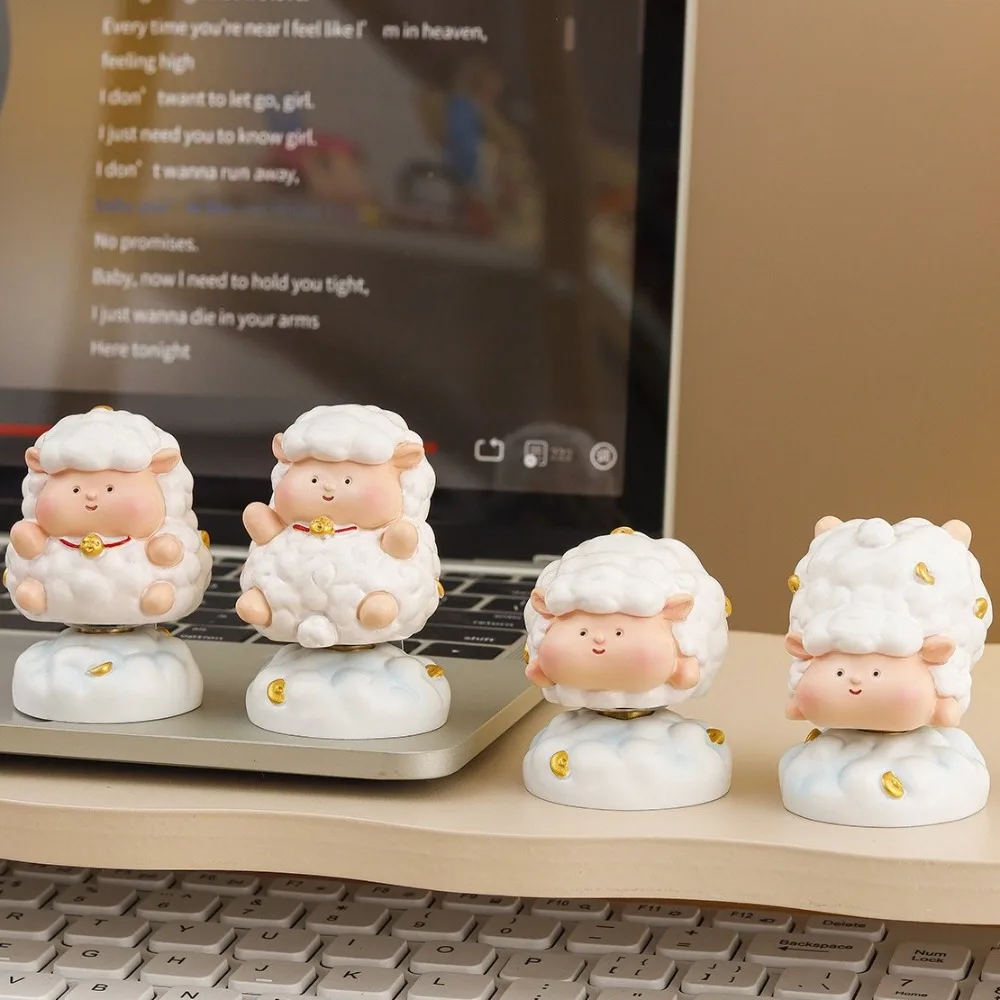 Desk Ornament Chinese Zodiac Rotating Sheep Figurine Resin Cute Mini Sheep Statue Handmade Cartoon Lamb Ornament Home Decor
