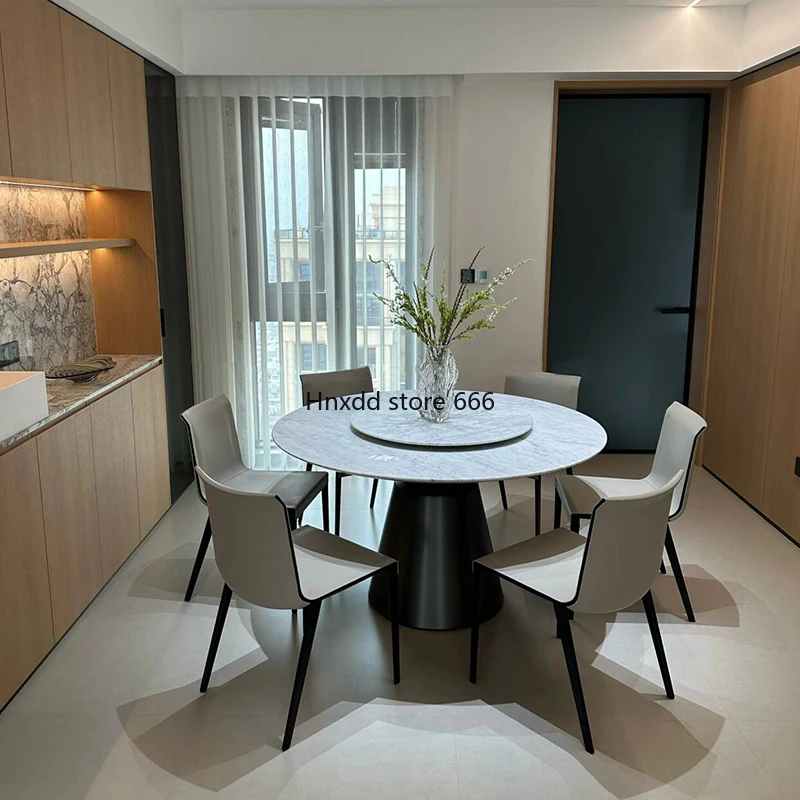 Minimalist natural marble round dining table in white