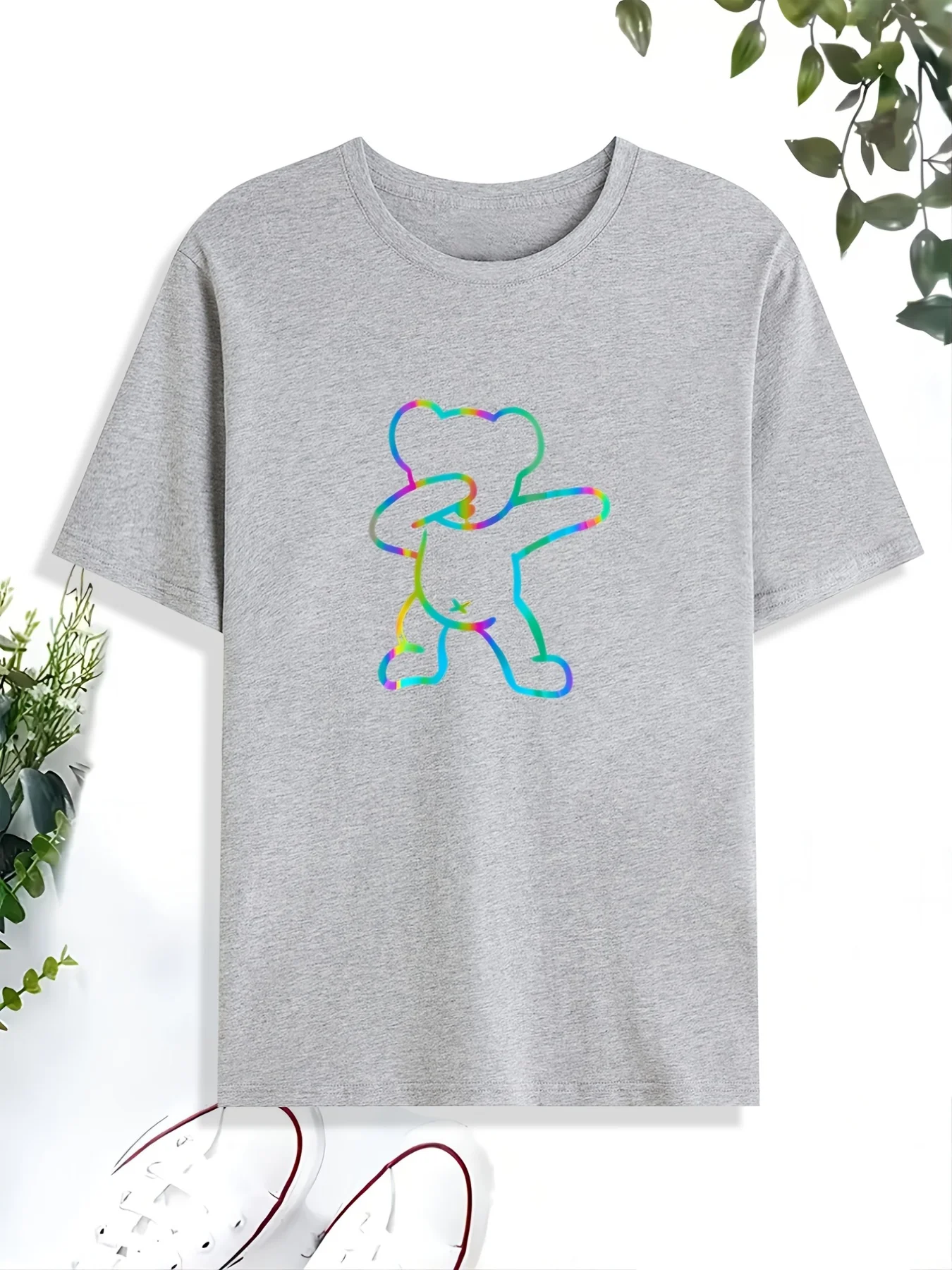 2026 Men's Summer Trendy New Line Bear Print T-Shirt, 100% Cotton High-Quality Short Sleeve