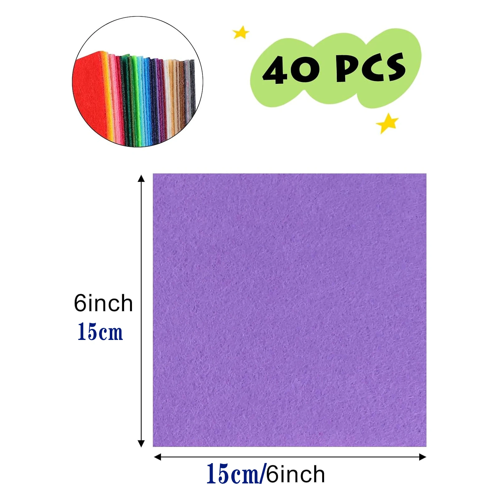40pcs Felt Fabric Sheets,15cm x 15cm Felt Sheet Squares Pack Bulk for Crafts
