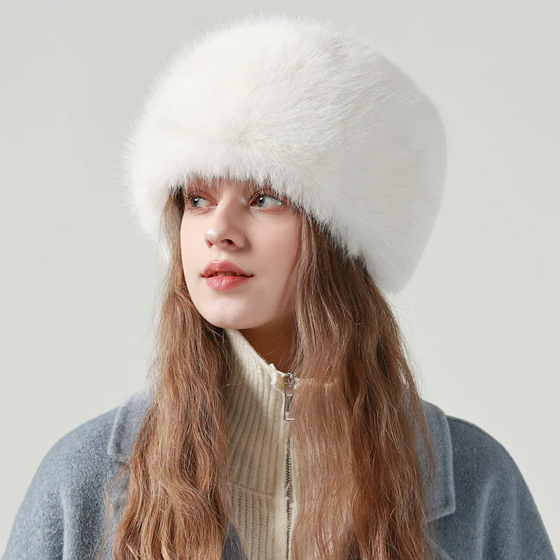 Winter Fluffy Faux Fur Bucket Hat Women Warm Thick Plush Headband Hat Outdoor Earwarmer Ski Hats