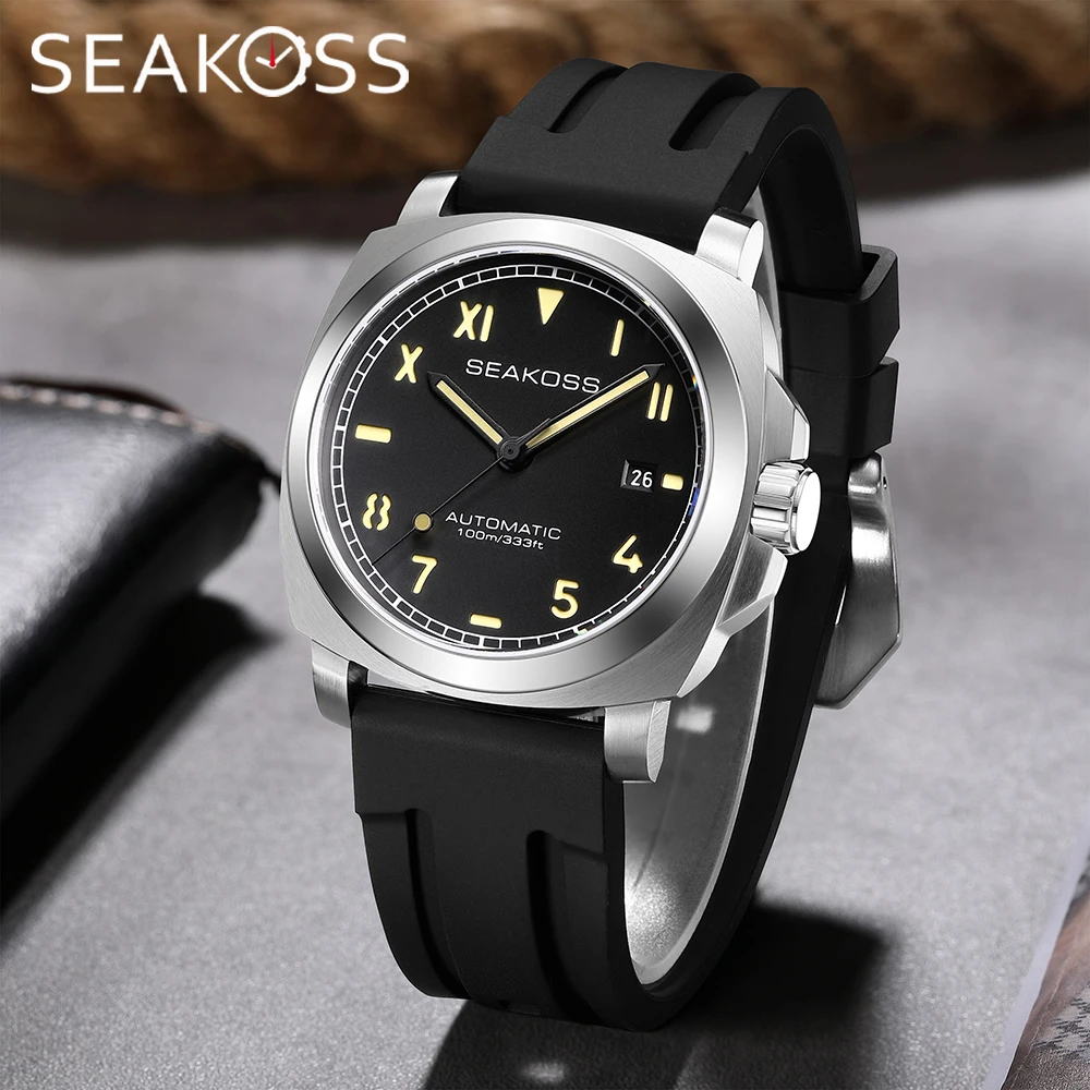 SEAKOSS 40mm 100M Diving Automatic Mechanical Men's Watches Seagull ST1612 Movement 316L Super Luminous Calendar Wristwatches