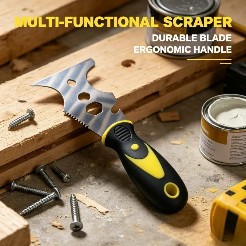 1pc15‑in‑1 Paint Scraper Remover Tool, Serrated Edge Ergonomic Handle Metal Blade, Heavy‑Duty Hand Tool for DIY & Professional U