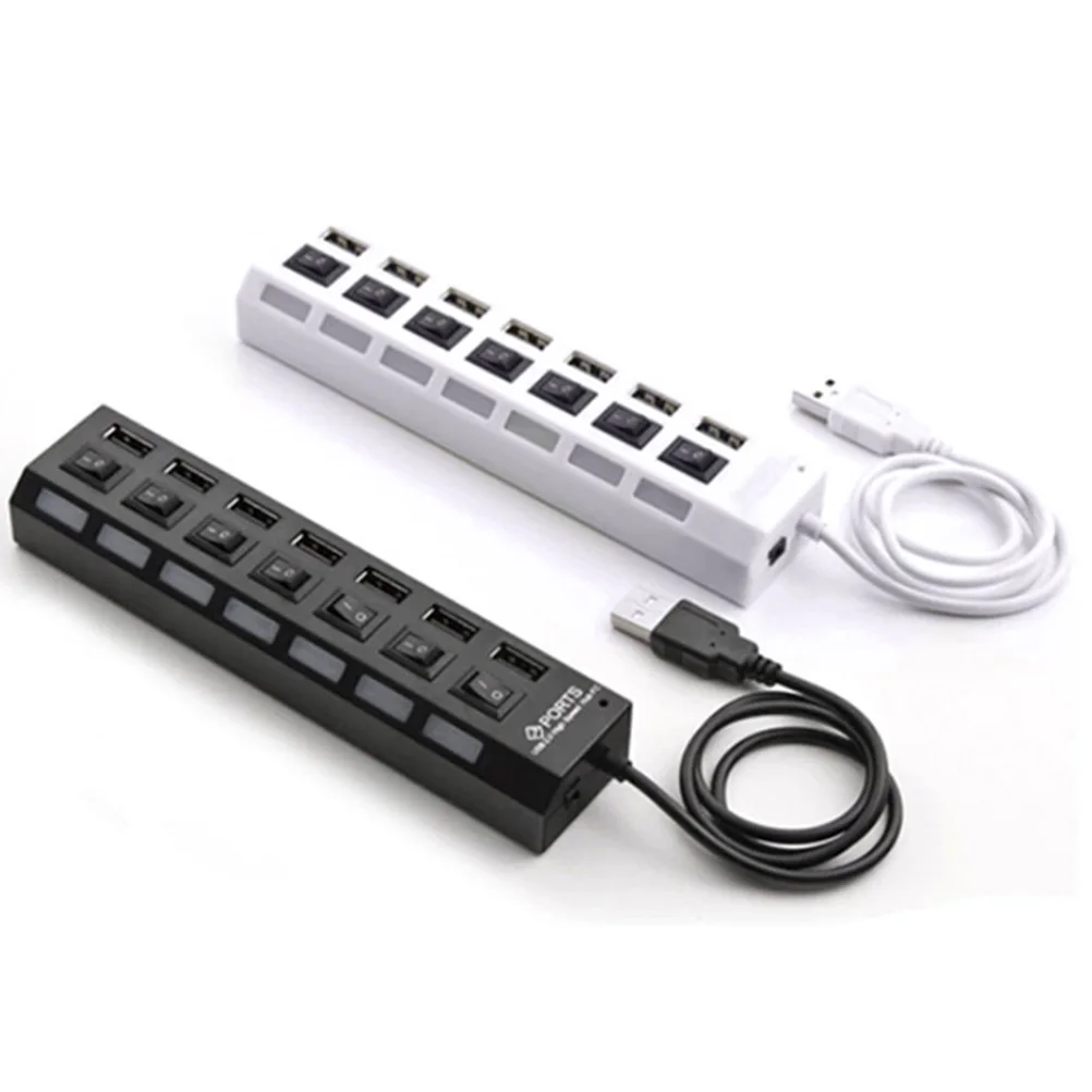 7 Port High Speed USB 2.0 Hub + AC Power Adapter ON/OFF Switch For PC Laptop