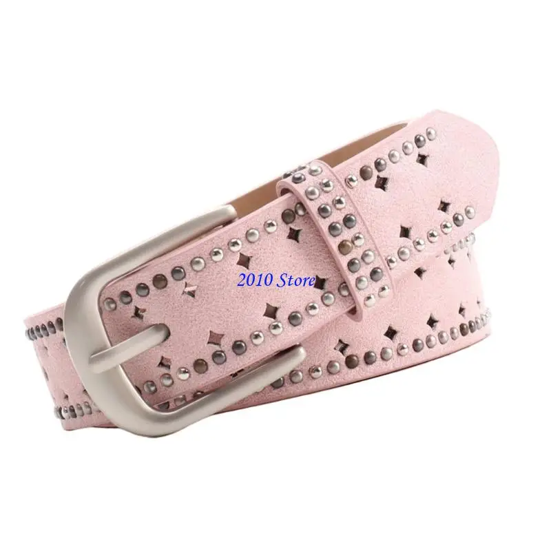 F3MF حزام نسائي أنيق قابل للتعديل بتفاصيل معدنية على إكسسوار الخصر من جلد البولي يوريثان اللطيف