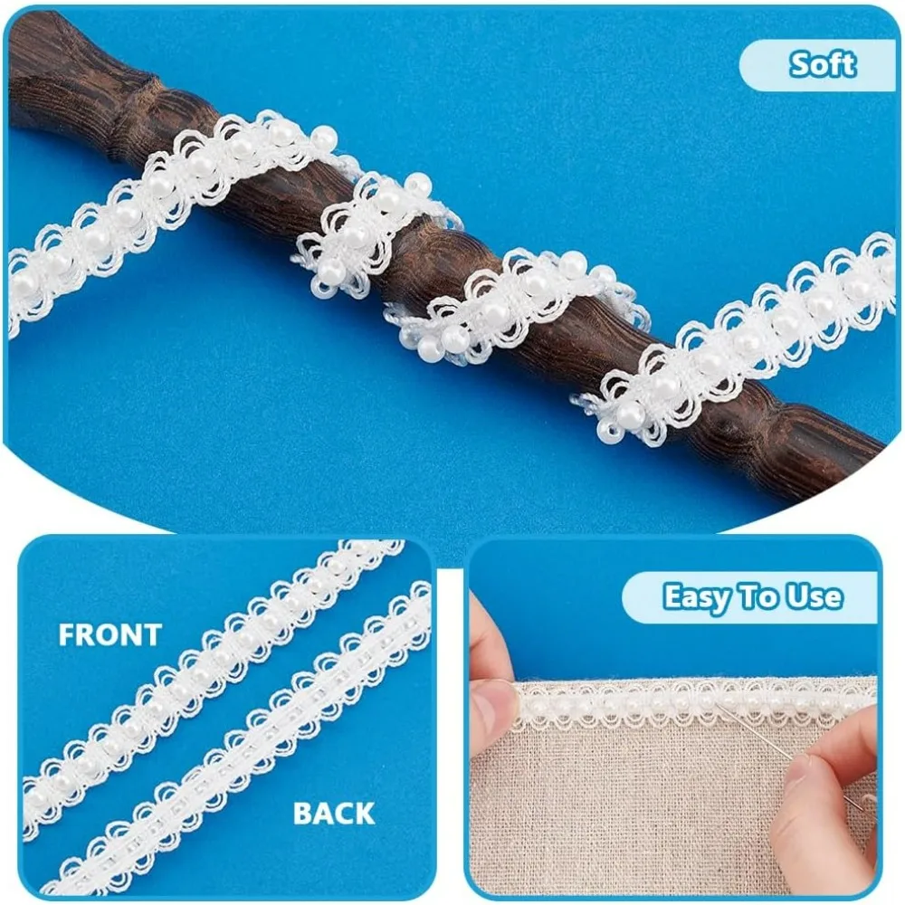 5 ياردة فو اللؤلؤ شريطة من الدانتيل لؤلؤ الزفاف الدانتيل تقليم DIY بها بنفسك الحرف صنع المجوهرات مطرز الموضوع الشريط مع اللؤلؤ الساتان