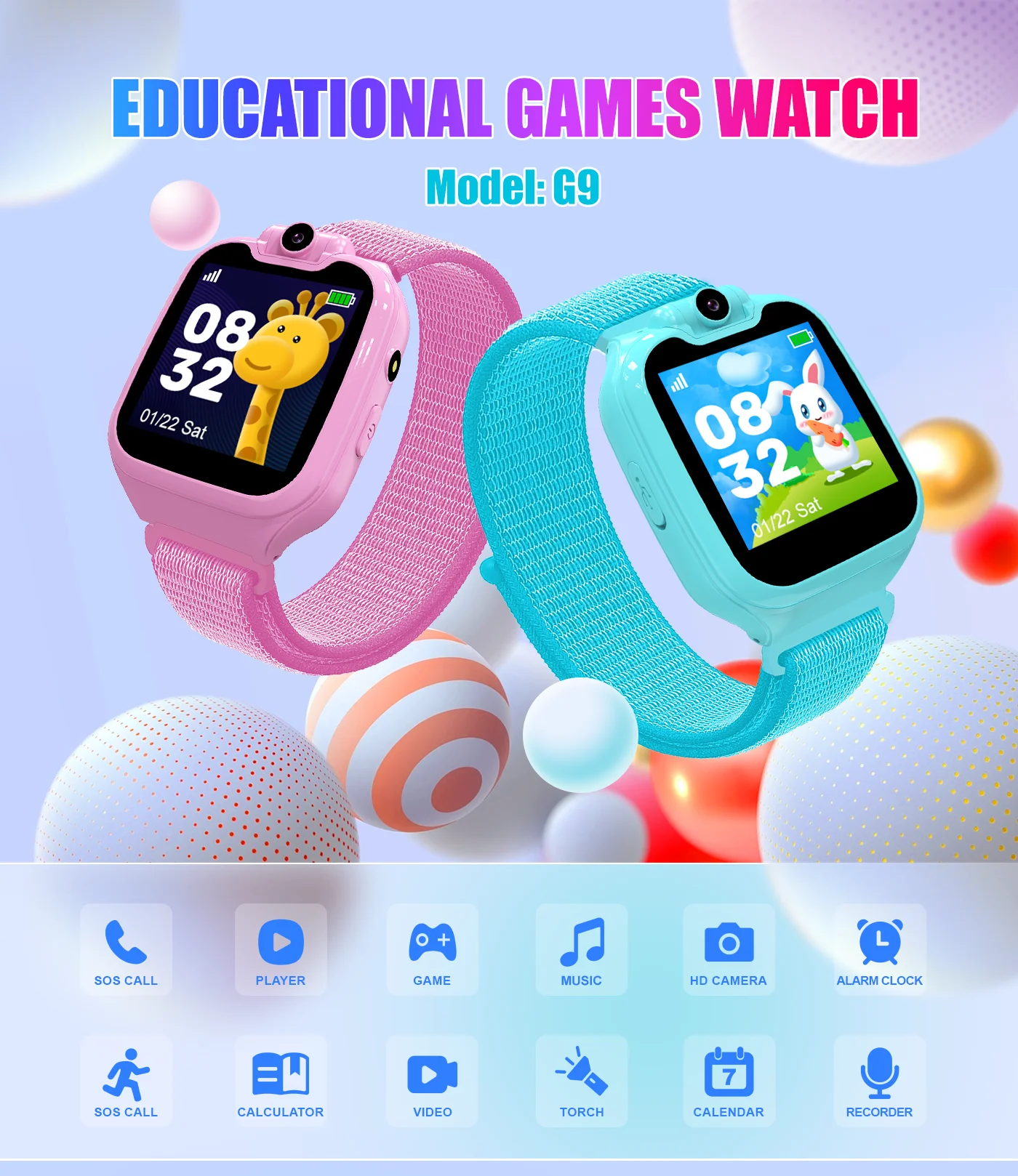 G9 2G Kids Smart Watch Children Smartwatch Alarm Clock 16 Puzzle Games Camera Music Video Player Torch Calculator Smart watches