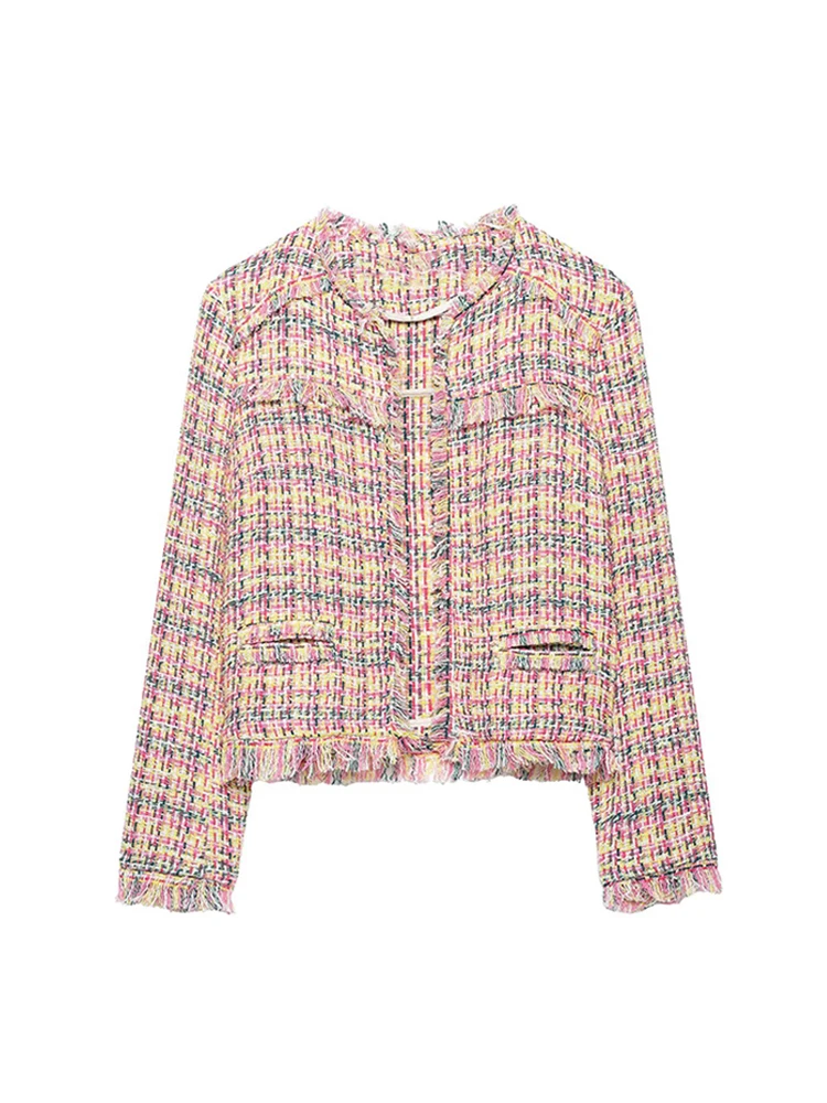 Fashion Women's Tassel Jacket Round Neck Full Sleeve Elegant Blazer Coat 2026 Y2K Autumn Lady Commuting Street Outwear