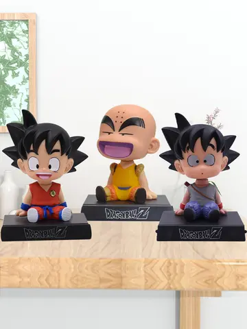 Anime Dragon Ball Z Son Goku Kuririn Shaking Head Doll PVC Action Figure Phone Bracket Car Decoration Figurine Model Toy Gifts