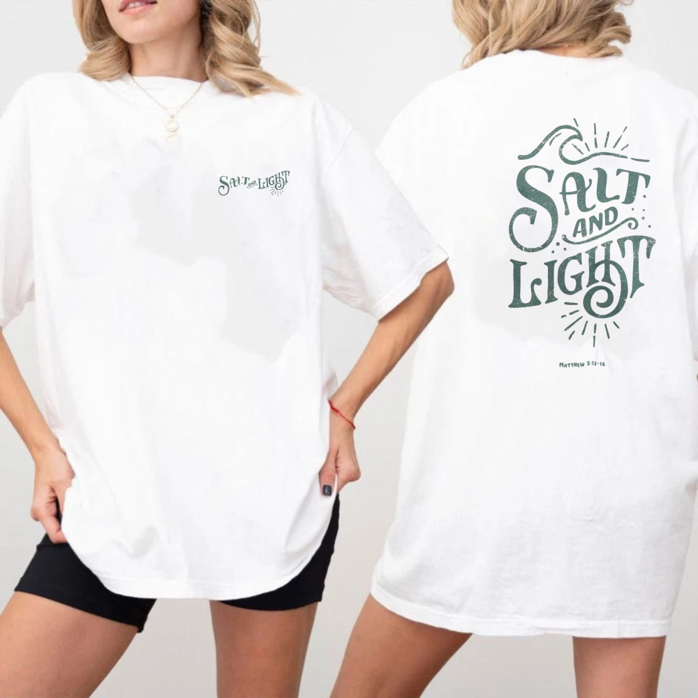 Salt And Light Matthew Scripture Vintage Font Double Sided T-Shirt Men Cotton Tshirt Minimal Faith Urban Religious Fashion Tees