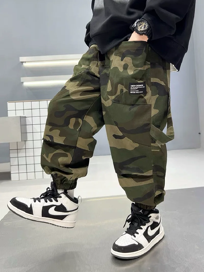 Boys Casual Cargo Pants Spring Autumn Big Kids Sport Long Pants Teenage Streetwear Baggy Trousers Children Fashion Joggers Pants