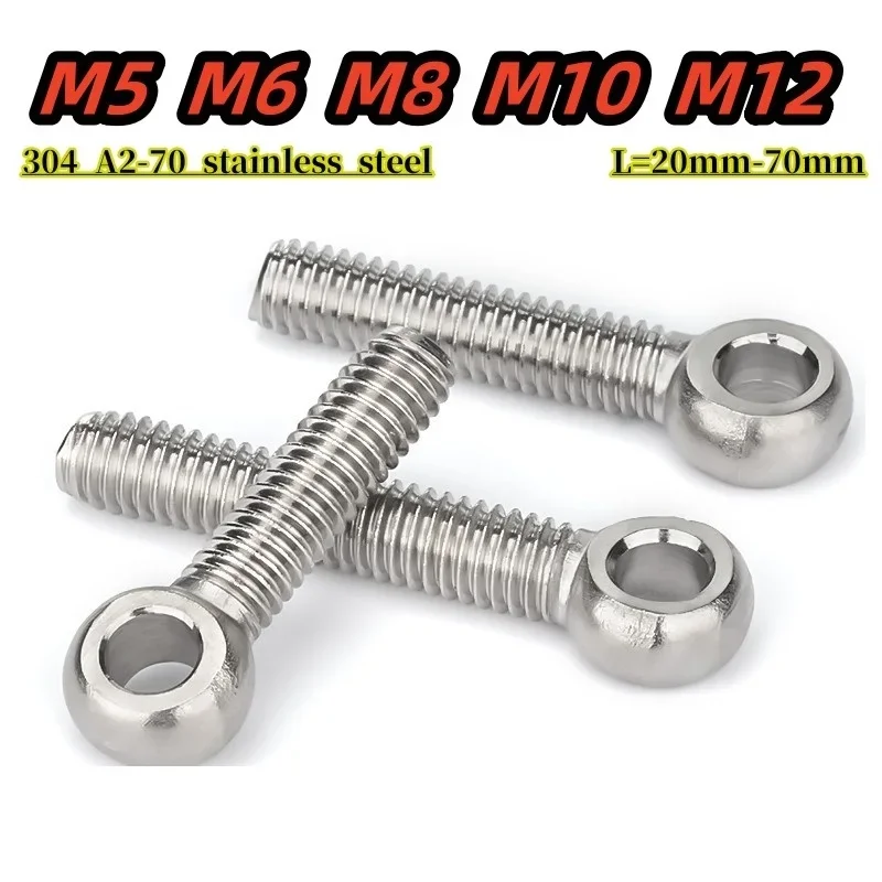 Eye Bolt M5 M6 M8 M10 M12 304 A2-70 Stainless Steel Full Tooth Fisheye Sliding Hole Screw Articulated Bolt Knob ScrewL=20mm-70mm