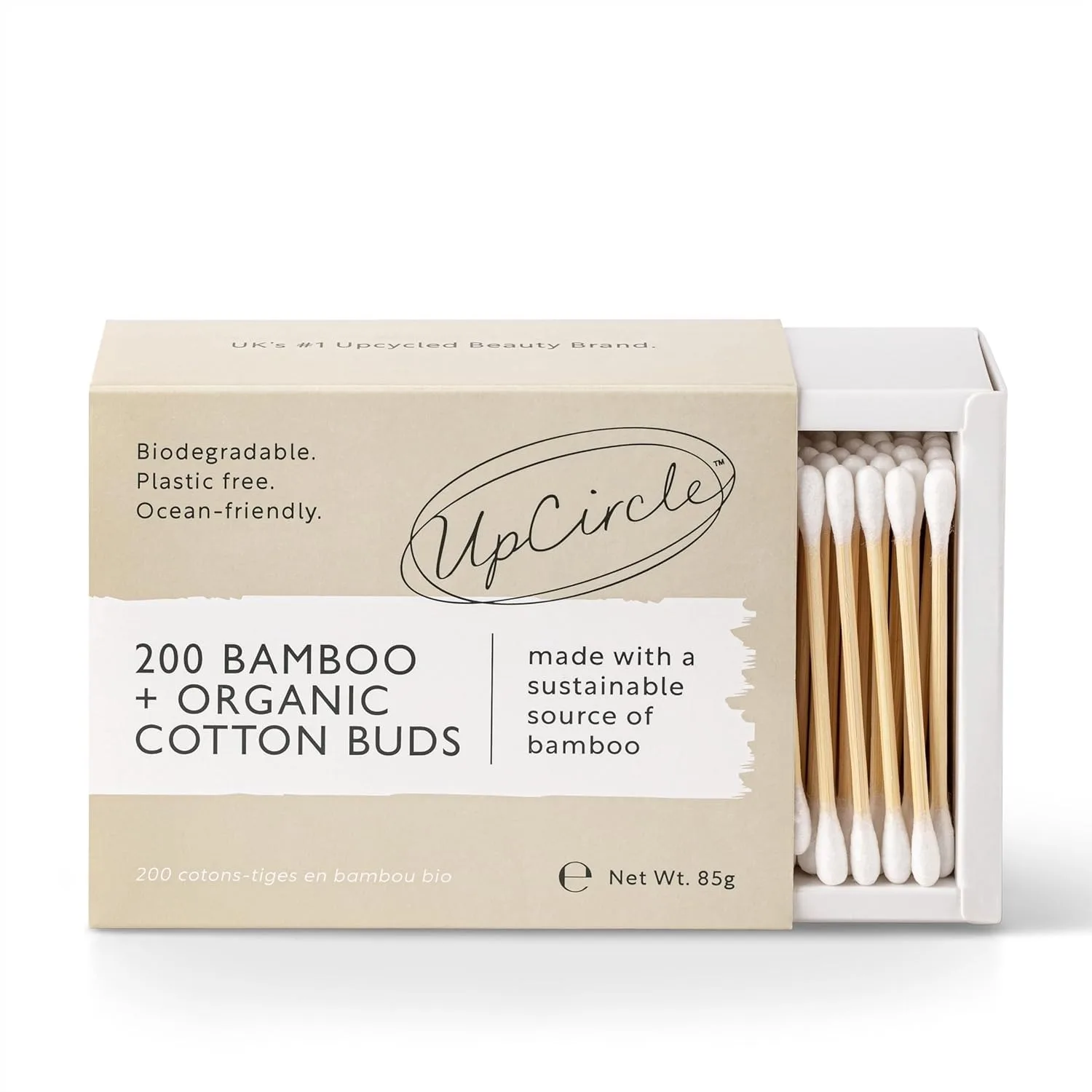 

Bamboo Cotton Buds 200-Pack - Plastic-Free, Sustainable, Fully Recyclable Ear Buds for Bathroom
