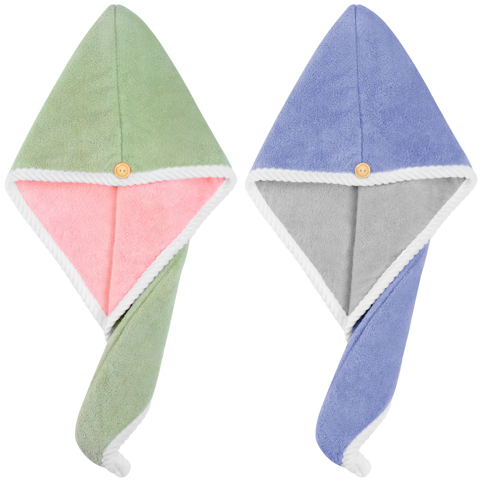 

2pcs Dry Hair Hat Set Double Layer Quick Absorbent Large Size Women Hair Drying Cap Towel Wrap Suitable Various Head Shapes