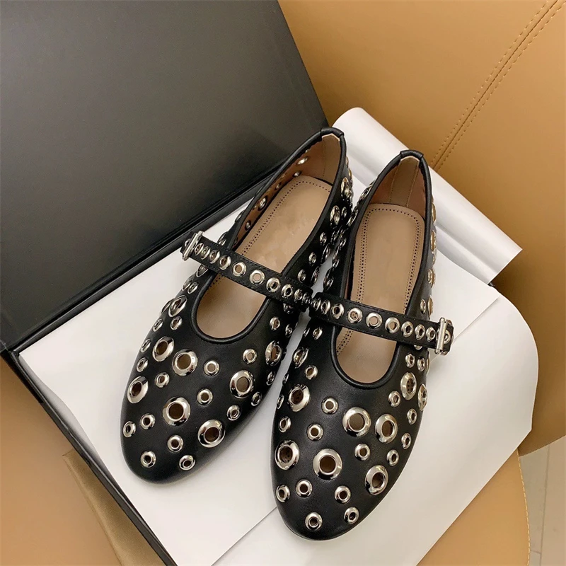 

Buckle Strap Metal Decoration Women's Flat Shoes Round Toe New Design Women Ballet Dancing Shoes Hand-made Fashion Zapatos Mujer