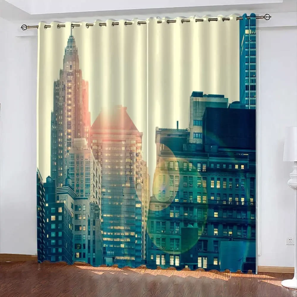 Buildings Bubble City Blackout Curtains 3D Print Window Curtains for Bedroom Living Room Decor Window Treatments