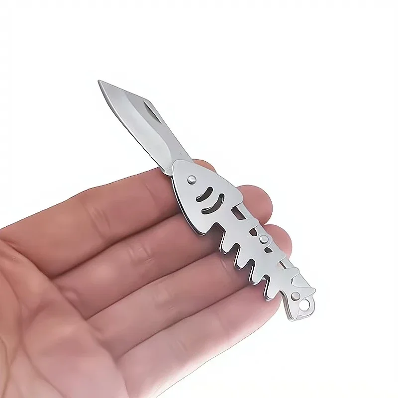 New Fish Bone Creative Unboxing Knife with Hanging Key, Metal Pocket Mini Stainless Steel Multifunctional Portable Folding Knife