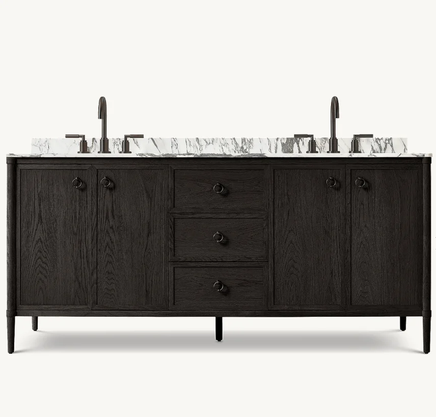 

#Luxury Bathroom Vanities Wooden Cabinet Marble Top Bathroom Double Vanity With Sink