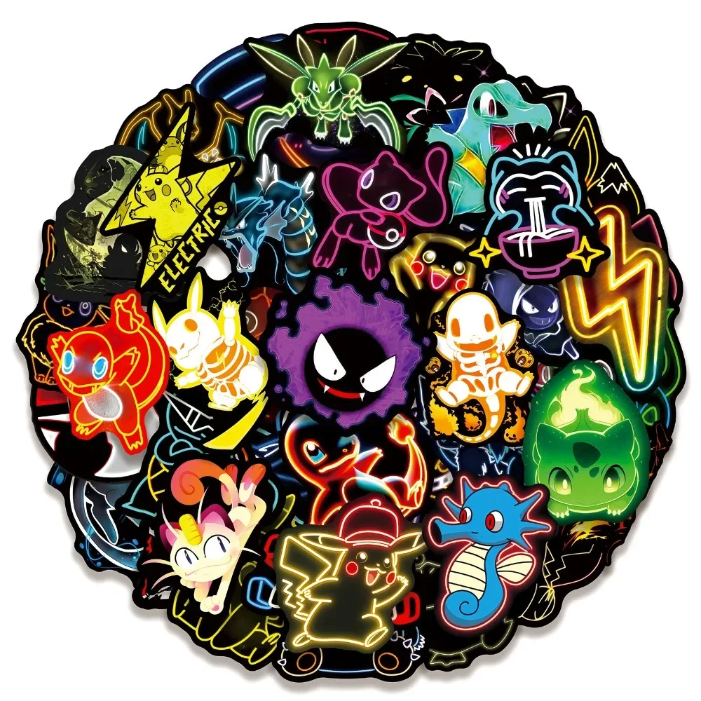 50 Stück Anime Neon Pokemon Aufkleber Pikachu Cartoon-Sticker Wasserfest DIY Handy Skateboard Laptop Coole Niedliche Aufkleber für Kinderspielzeug – Detail 3