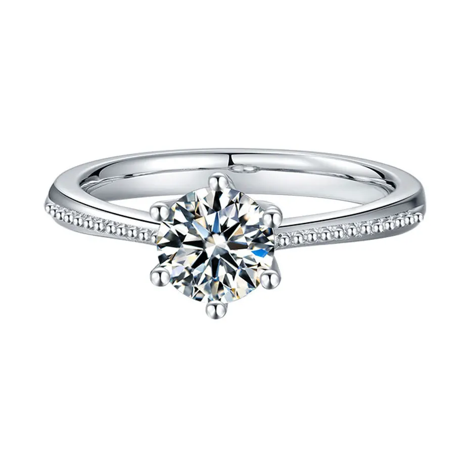 

18K gold PT950 platinum S925 silver 7-layer electroplated gold set with diamonds proposal ring classic 1-carat moissanite ring