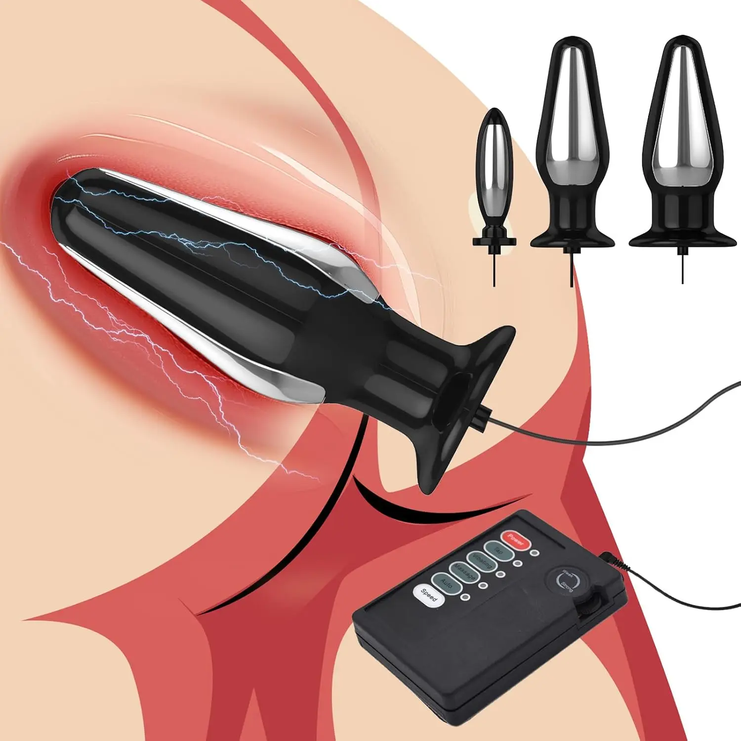 Electric shock prostate massager with breast clamp expander set, with electric shock effect, suitable for men and women. Sex toy