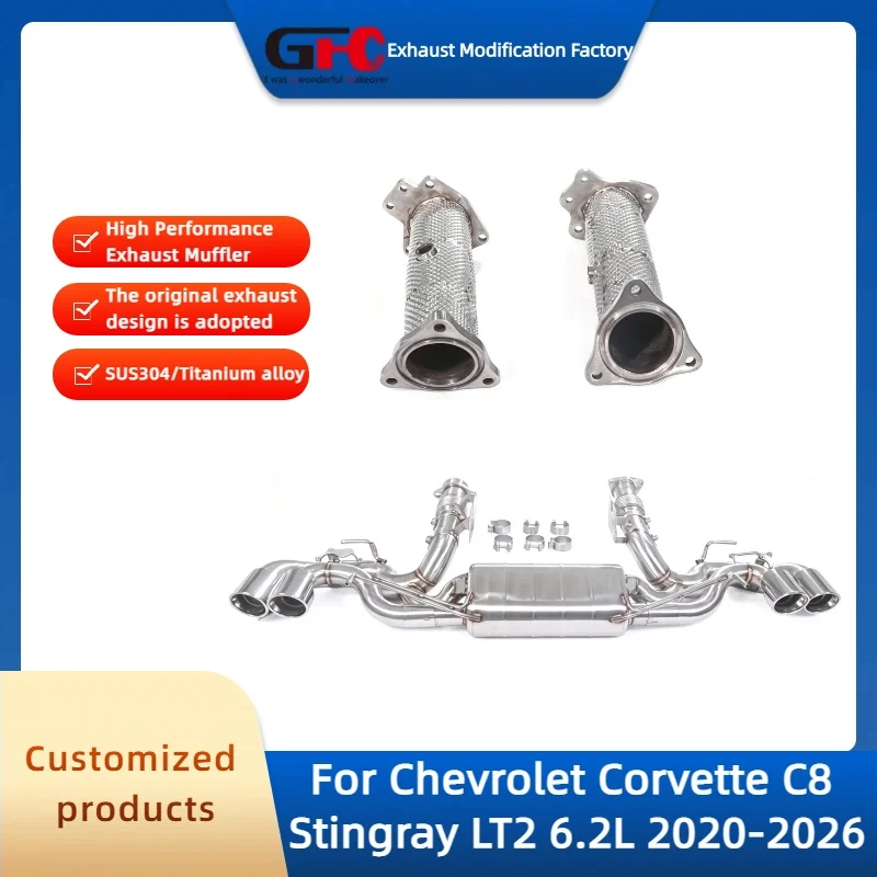 Full Complete Exhaust for Chevrolet Corvette C8 Stingray LT2 6.2L 2020-2026 High-Performance SUS304 Valve Exhaust Muffler System