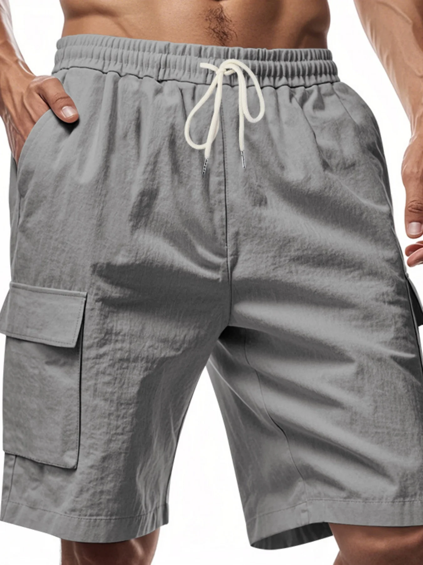 Sommer Neue Leinen-Atmungsaktive Baumwollähnliche Hose mit Kordelzug Elastischer Bund Einfarbig Schlichte Freizeit Allzweck Herren-Arbeitshose – Detail 8