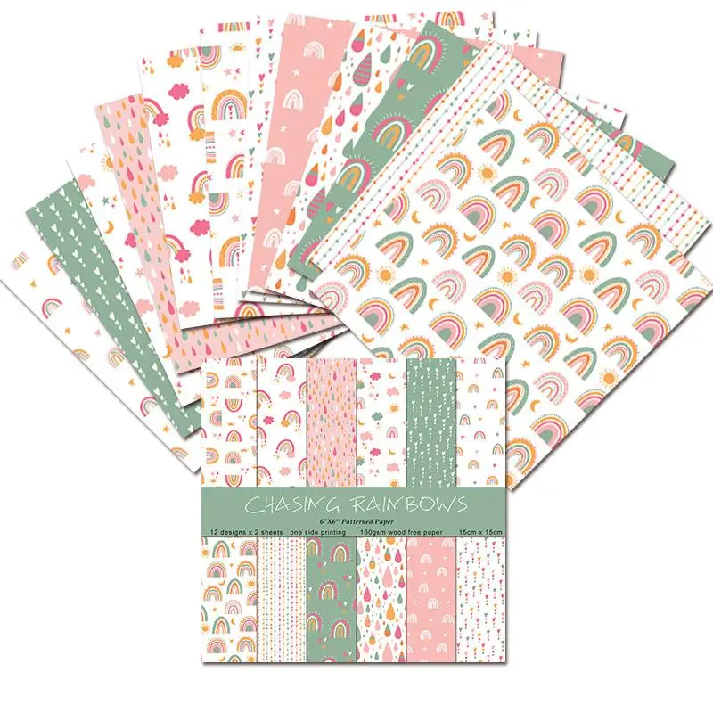 24 feuilles/lot de blocs de papier artisanal arc-en-ciel, matrices de découpe, fonds artistiques, origami, scrapbooking, fabrication de cartes