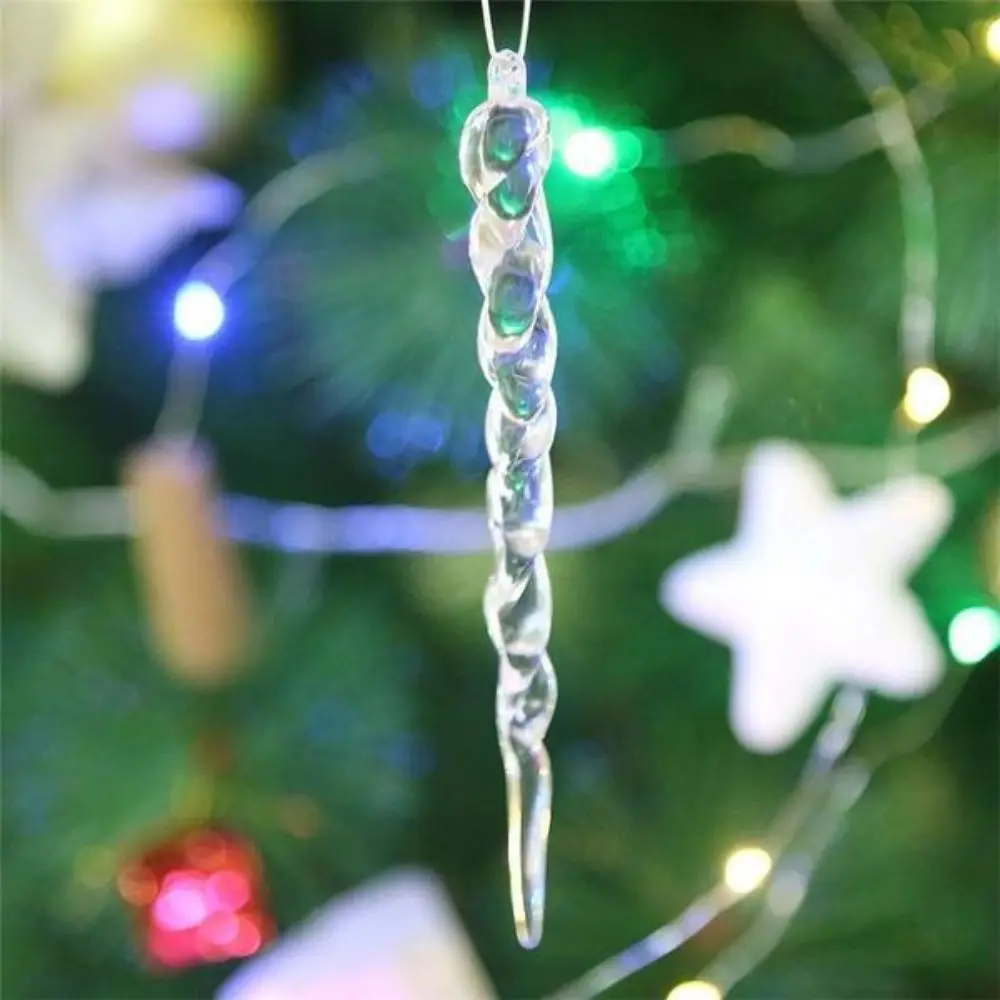 12Pcs Transparent Christmas Icicle Ornaments Threaded Top Icicle Shape Acrylic Icicle Pendants Hanging Icicle Decorations