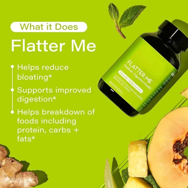 Full spectrum digestive enzyme vegan anti bloating supplement, used for food digestion, bloating relief, flat abdomen, women men
