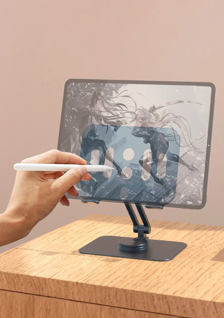 Minimalist 360 Swivel Metal Tablet Holder Ergonomic Height Adjustable Desktop Stand For Online Meeting