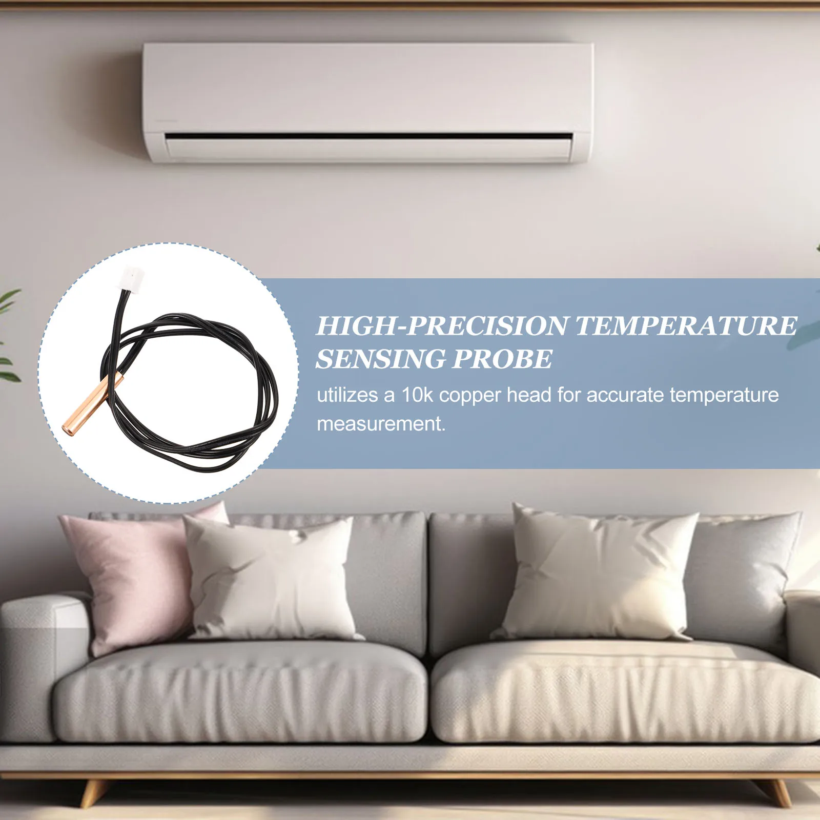 

2Pcs Air Conditioner Temperature Sensor Thermistor Probe 10k Copper Head High Precision Replacement Part for Air Conditioner