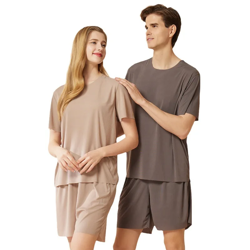 Couple Pajamas Short Sleeves Round Neck Two-piece Suit Sleepwear Summer Thin Simplicity Pajama Man Loose Casual Women Pajama