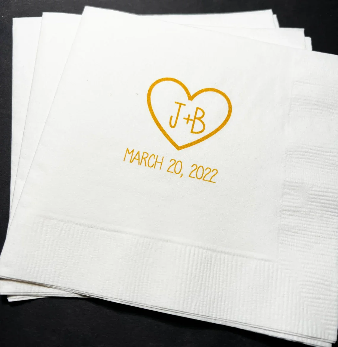 

Initials in Heart Wedding Bridal Shower Cocktail Napkins, Set of 25