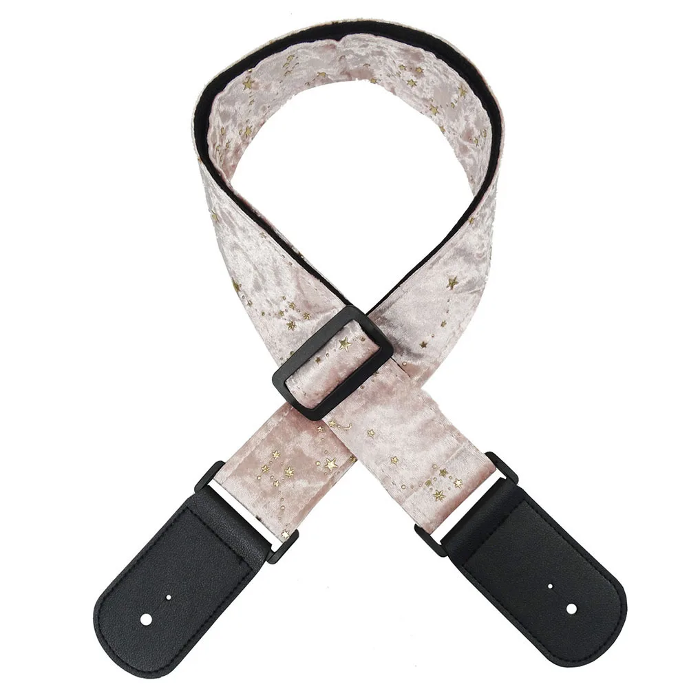Comfortable Guitar Strap with Star Pattern for Acoustic and Electric Guitar Bass Guitar Made of Velvet with Leather Ends