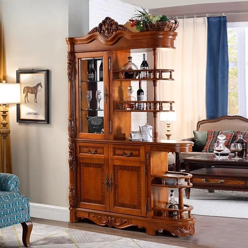 

American solid wood partitionliving room wine, entrance hall , double-sided carved room hall cabinet,