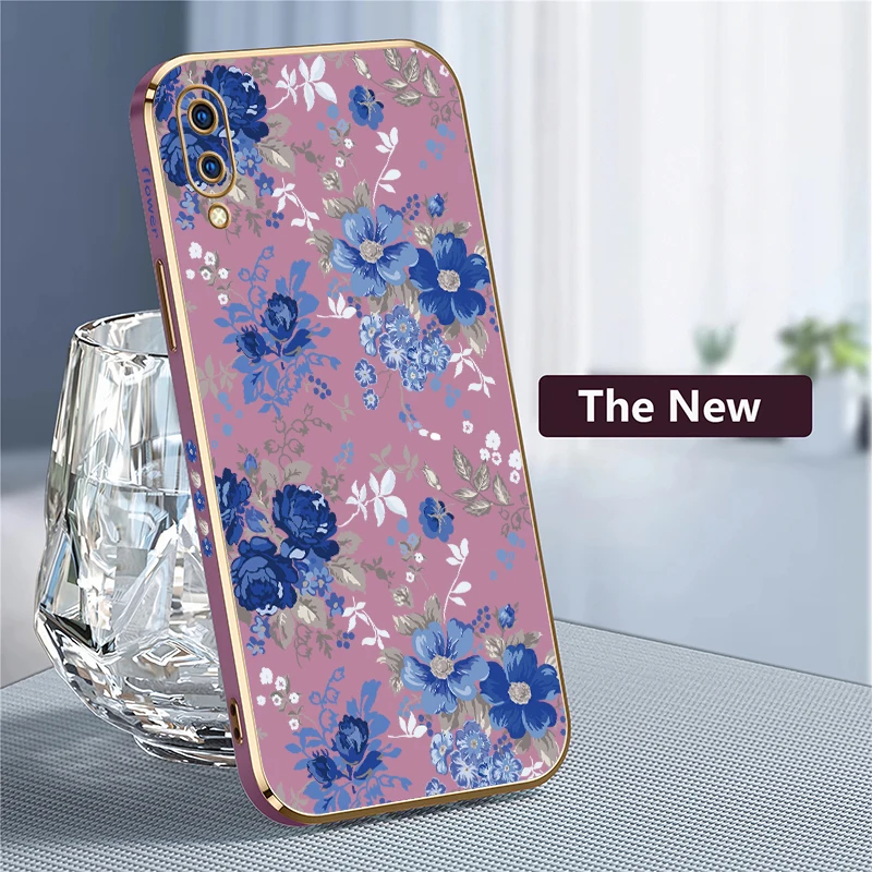Silicone Soft Shockproof Phone Case For Vivo V20 SE V17 V9 V5 Lite V11 V11i V15 V19 Pro Plating TPU Flower Painting Cover