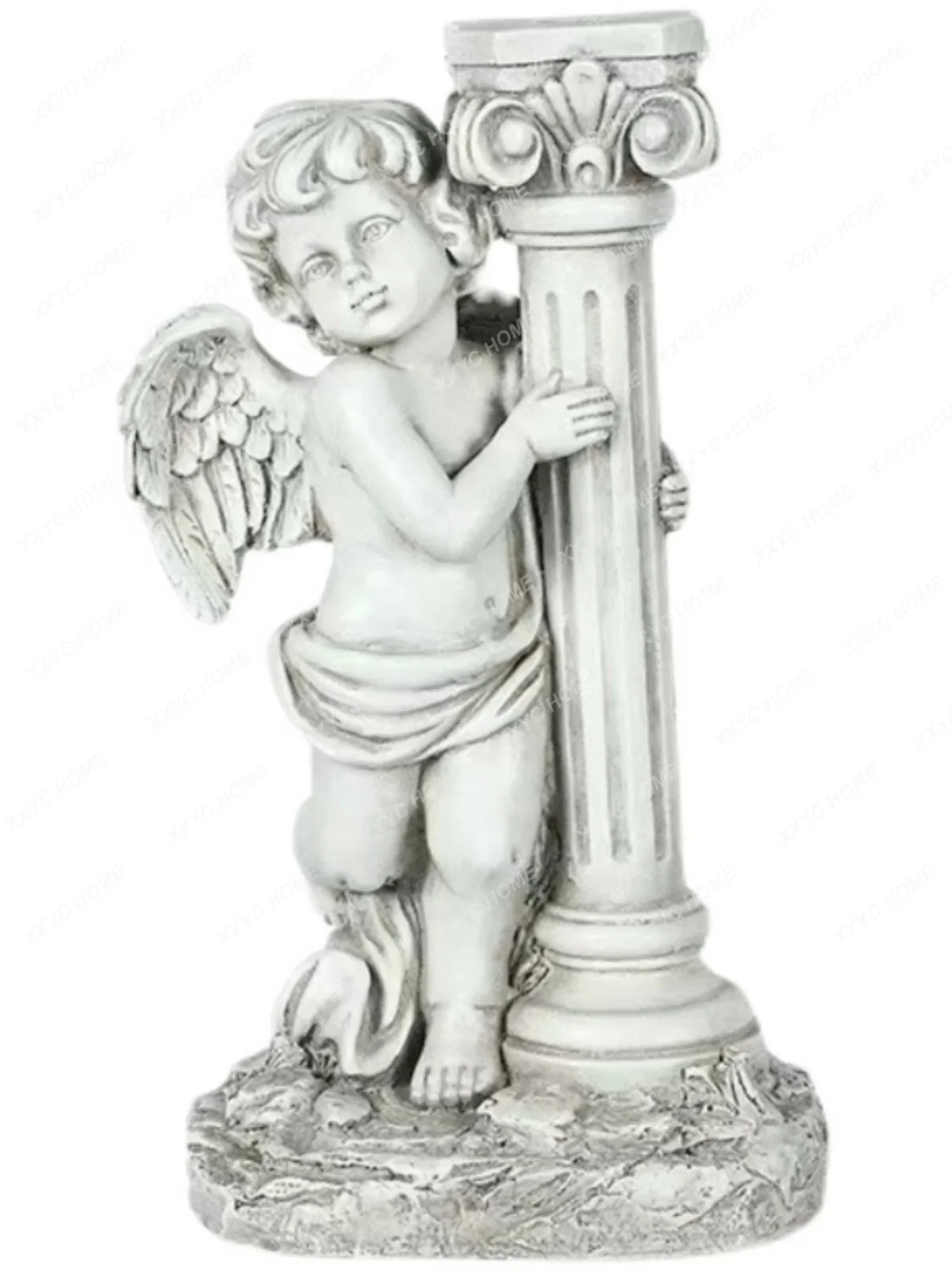 Solar Lamp Roman Column Angel European Style Courtyard Garden Door Antique Stone Pillar Statue Outdoor Decoration Landscape