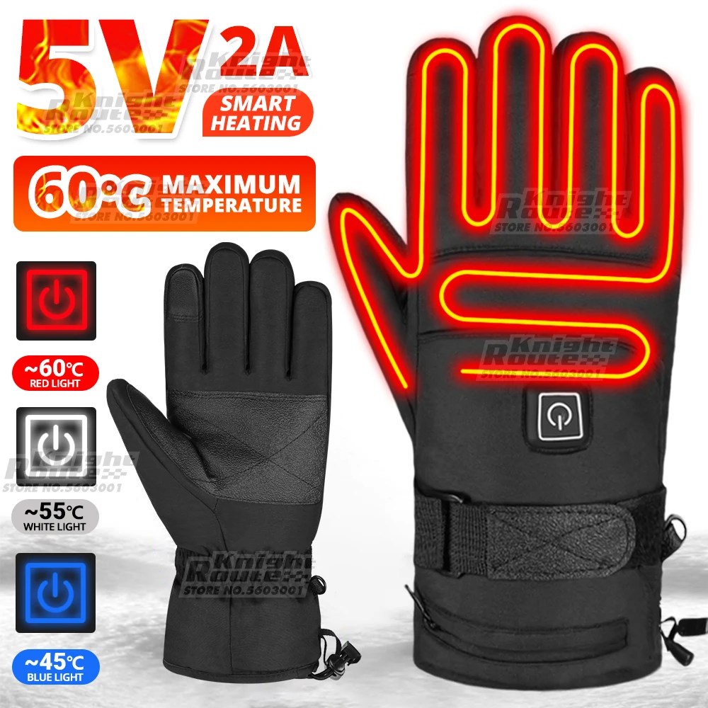 

5V-5000mAh Heated Gloves For Men'S Motorcycle Gloves Snowboard Gloves Women's Touchscreen Camping Water-resistant Skiing Winter